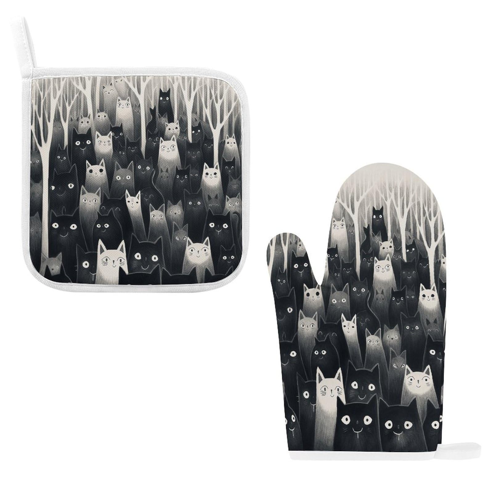 Btcowzrv Style A Group Of Black Cats Oven Mitts And Pot Holders 2Pcs Set