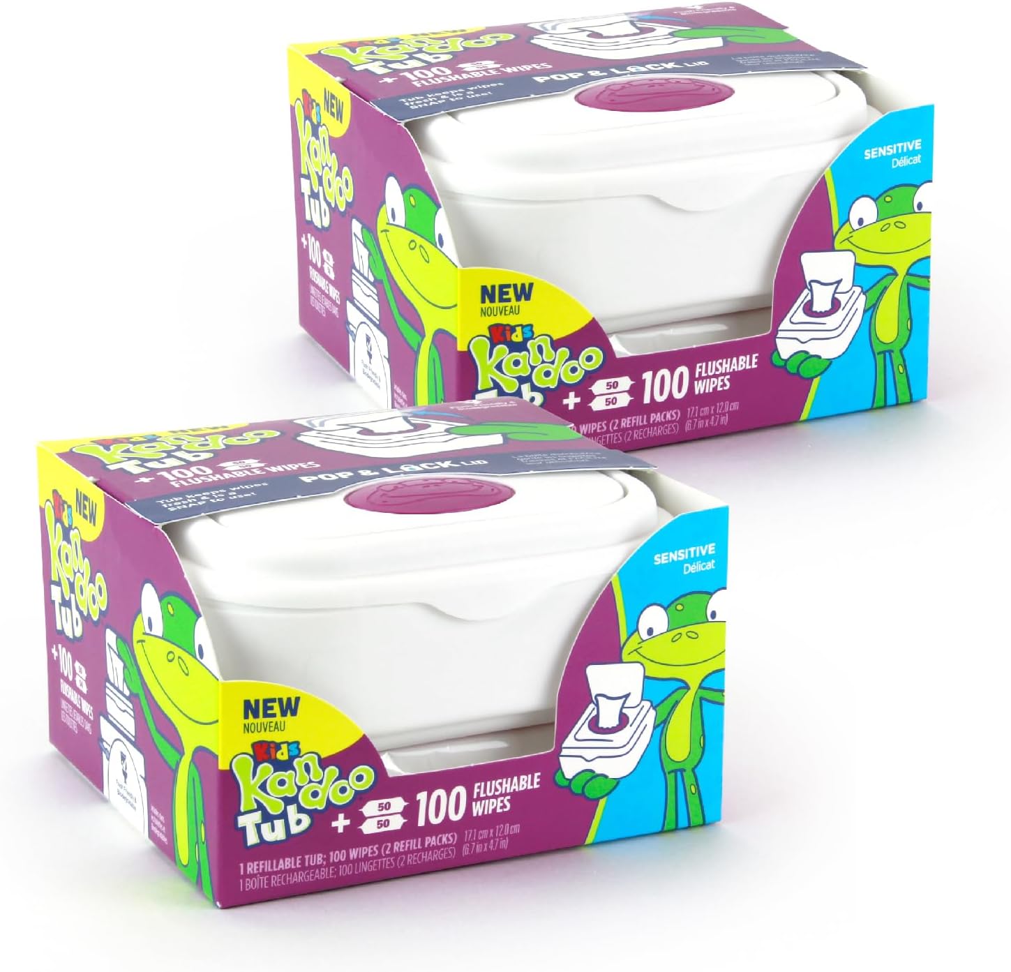 Flushable Wipes for Baby and Kids by Kandoo,Sensitve and Unscented Formula, Hypoallergenic Potty Training Wet Cleansing Cloths, 100 Count Tub, Pack of 2