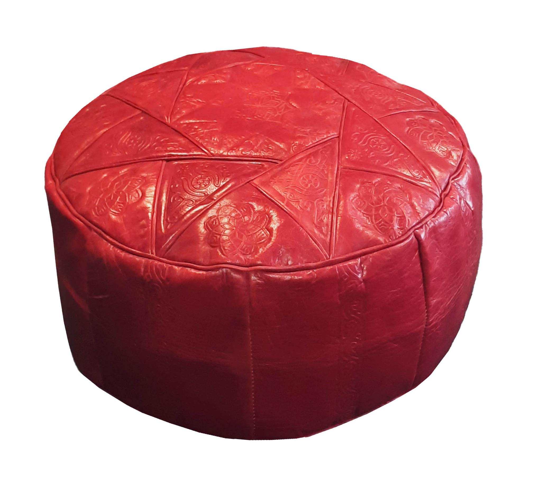 Diana Cowpe RED Genuine Leather Moroccan POUFFE/Footstool/BEANBAG Embossed Pattern Pre-Filled Includes Filling Kids Childrens Seating Bean Bag