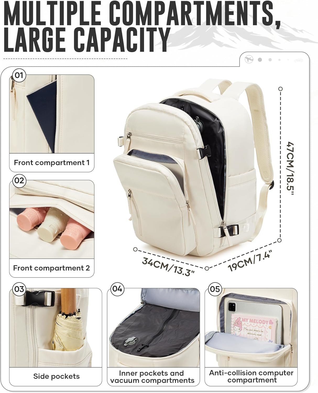 Vacuum Backpack Travel with Pump for Man Women, Travel Backpack Carry on Flight Approved 18x14x8, mochila de viaje compresion al vacio, Waterproof Work Laptop Casual Daypack(Beige) - Image 3