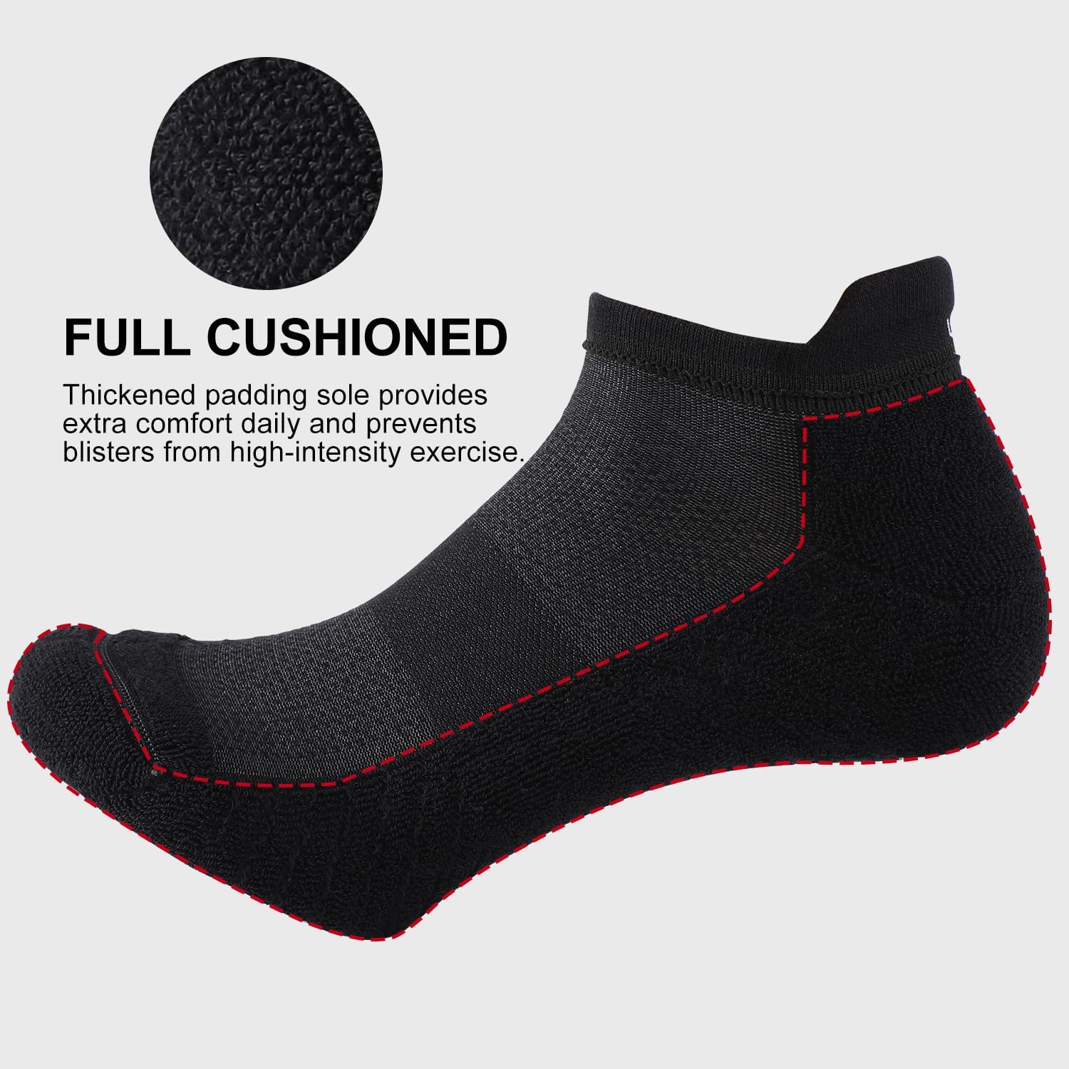 FITRELL 6 Pack Men's Athletic Running Ankle Socks Low Cut Cushioned Wicking Anti-Blister Breathable Sport Socks - Image 4