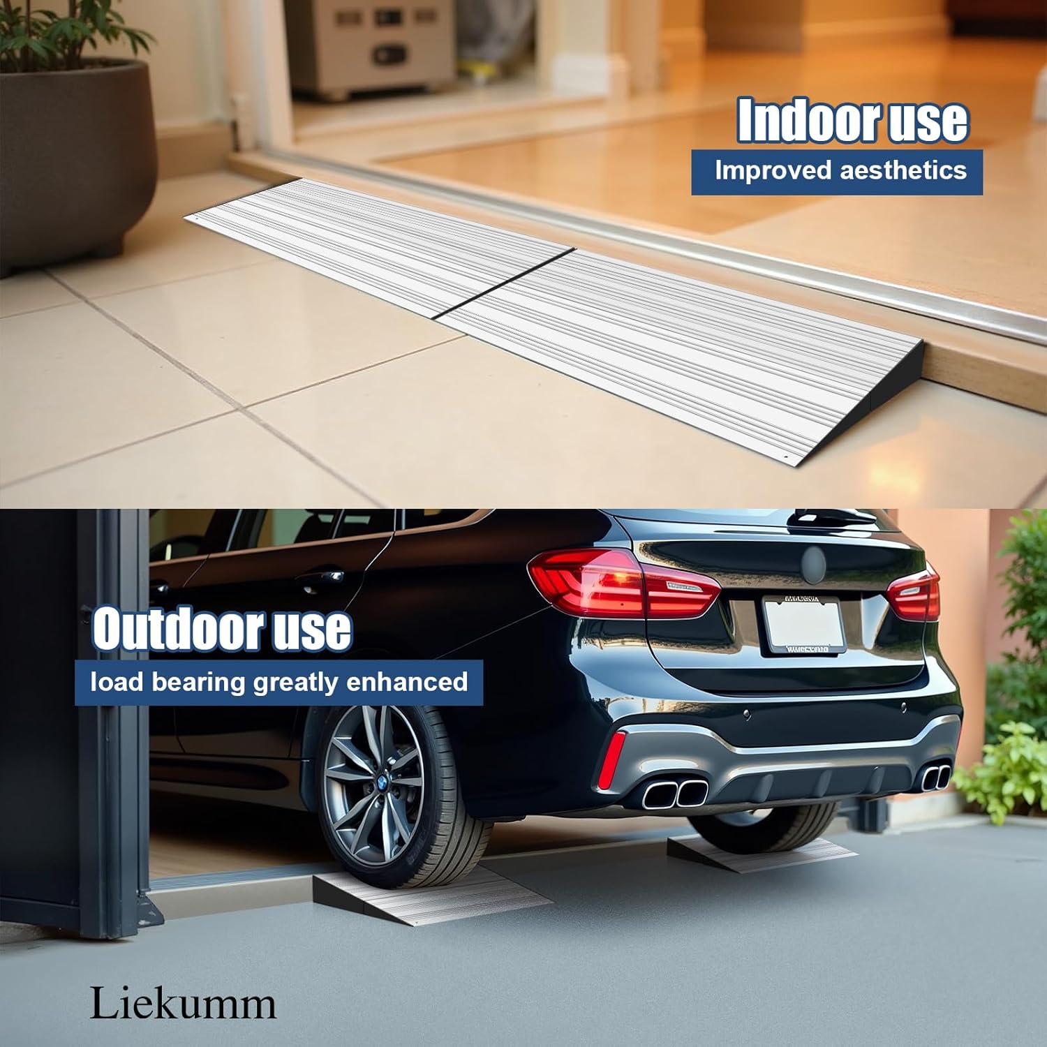 LIEKUMM 2 Inch Rise Aluminum Ramp, 4400lbs Capacity Door Threshold Ramp, Entrance Ramps for House, Suitable for Garage Steps、Relatively Low Wheelchair Ramps, Silver