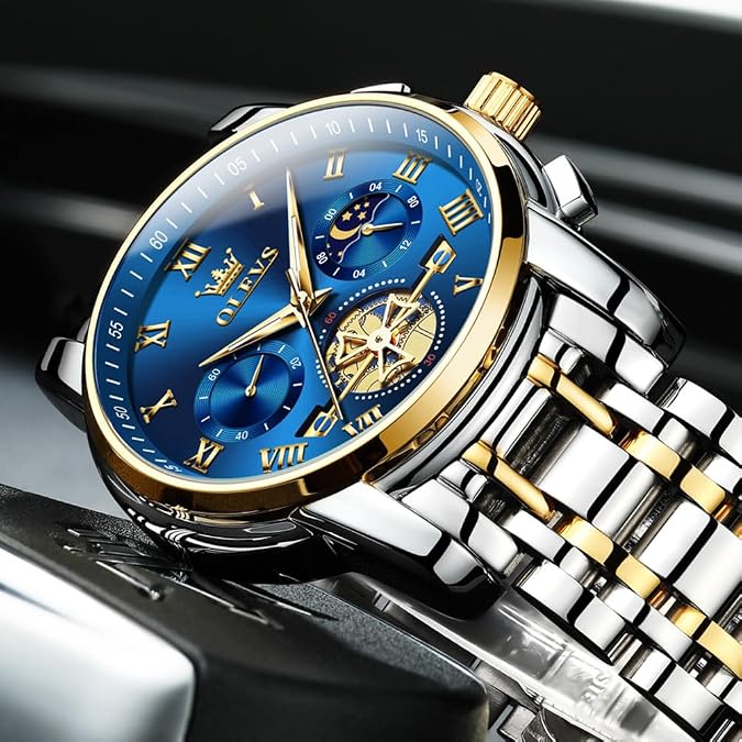 OLEVS Mens Watches Business Large Numer Easy to Read Quartz Watch Stainless Steel Waterproof Luminous Date Casual Male Watch