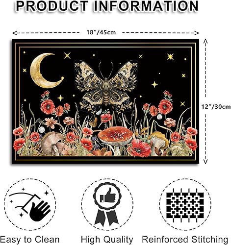 Miniatura 2 de Juego de 4 manteles individuales impermeables con diseño de amapola, hongos y luna, manteles individuales vintage, lavables para cocina, exteriores,