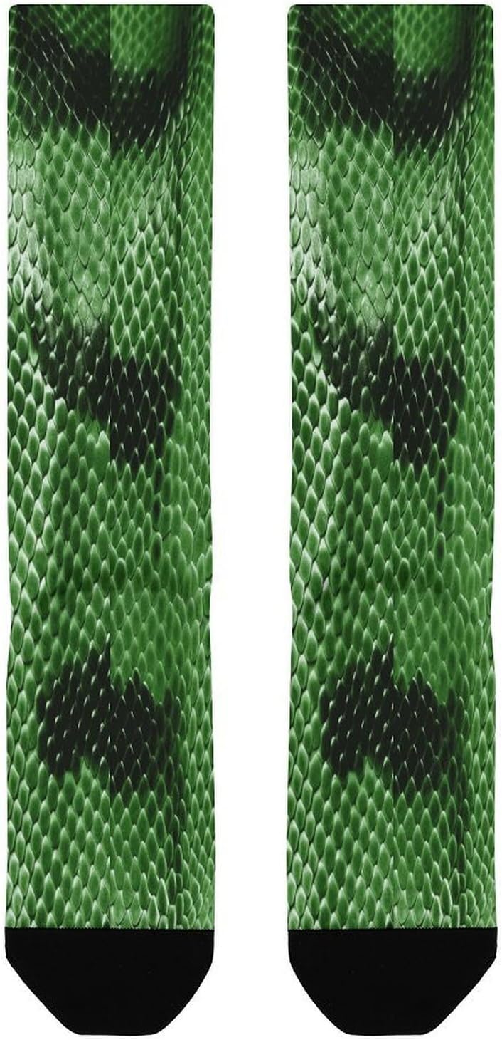 Green Snakeskin Socks Casual Athletic Long Sock Lightweight Sport Crew Sock Cozy Work Boot Socks for Hiking Sports Running Workout Gym