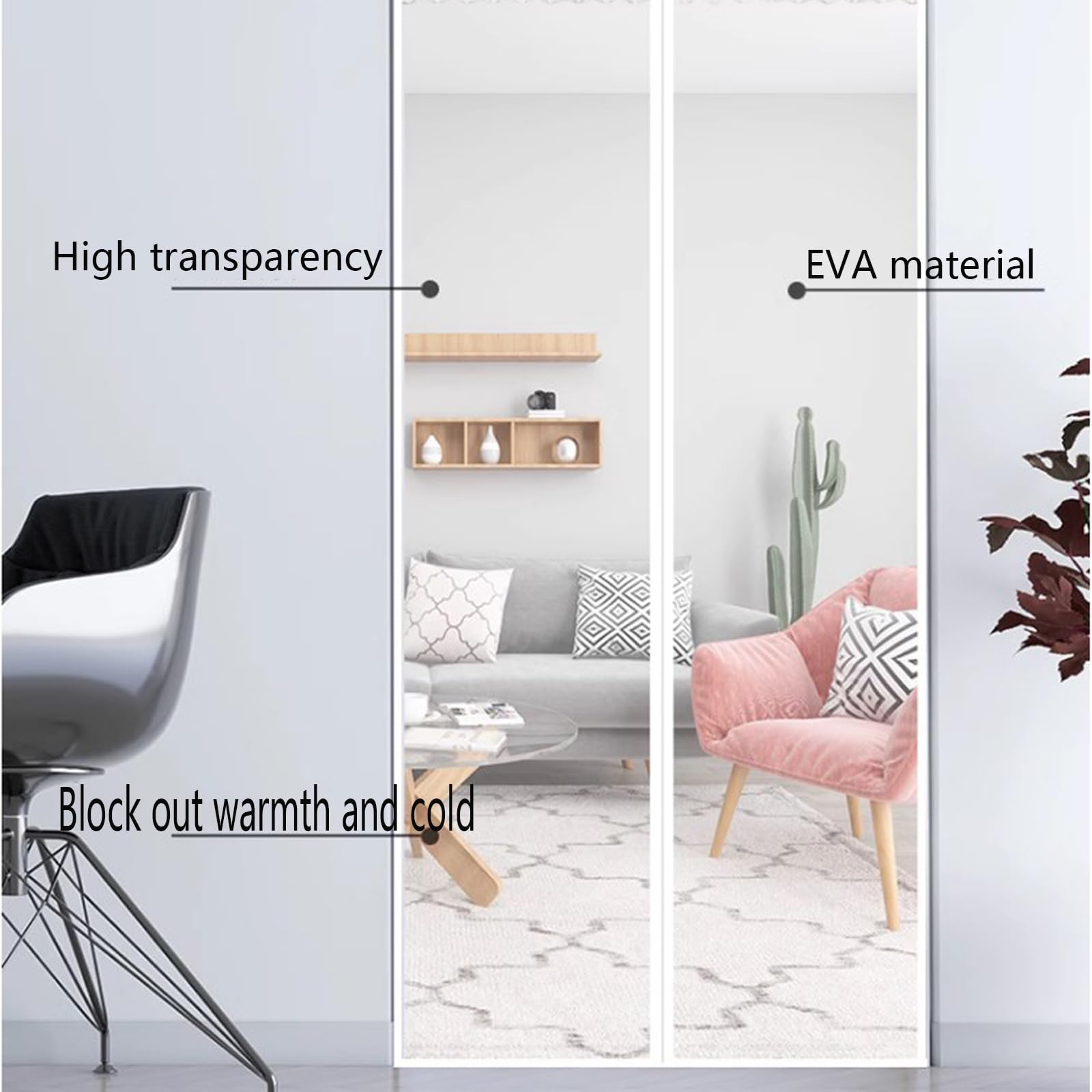 95x210cm Magnétique Rideau De Porte Isolant Thermique, EVA Semi Transparent Anti Froid Porte Entree Cuisine Coupe Vent Impermeable Fermeture Automatique Sans Percage 92229828