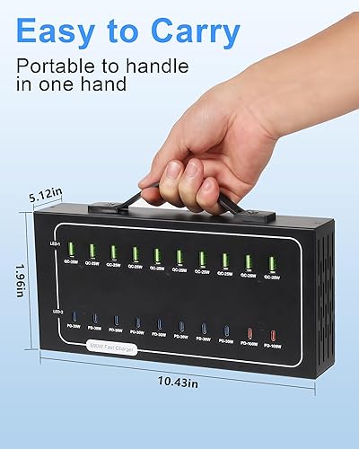 Miniatura 8 de Estación de carga USB de 690 W, estación de carga rápida de 20 puertos para múltiples dispositivos, bloque de cargador USB C PD de 100 W, entrega de