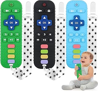 Fu Store 3 Pack Silicone Teething Toys for Infant Toddlers Remote Control Shape Teethers for Babies Chew Toys, Relief Soothe Babies Gums Set, BPA Free Freezable Dishwasher and Refrigerator Safe