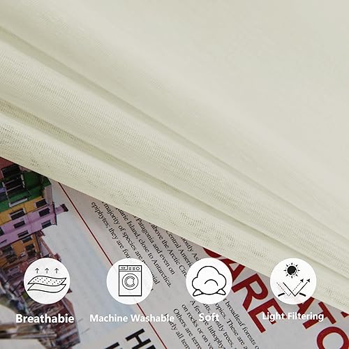 Miniatura 3 de JIUZHEN Cortinas semitraslúcidas filtrantes de luz con ojales para ventana de sala de estarbalcón, 52 pulgadas de ancho x 63 pulgadas de largo, set