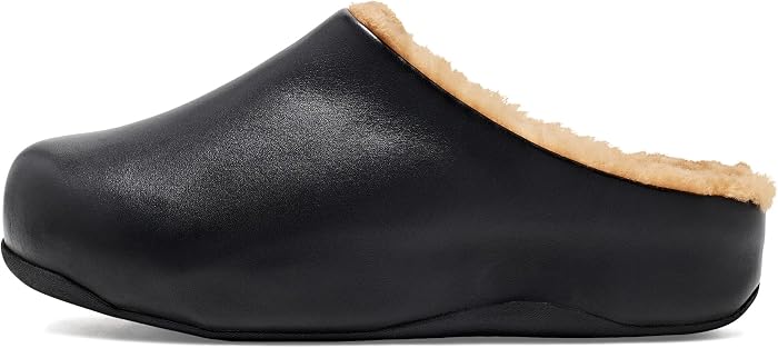 Женские сабо FitFlop Shuv Leather Shearling, цвет: Чёрный — фото 2