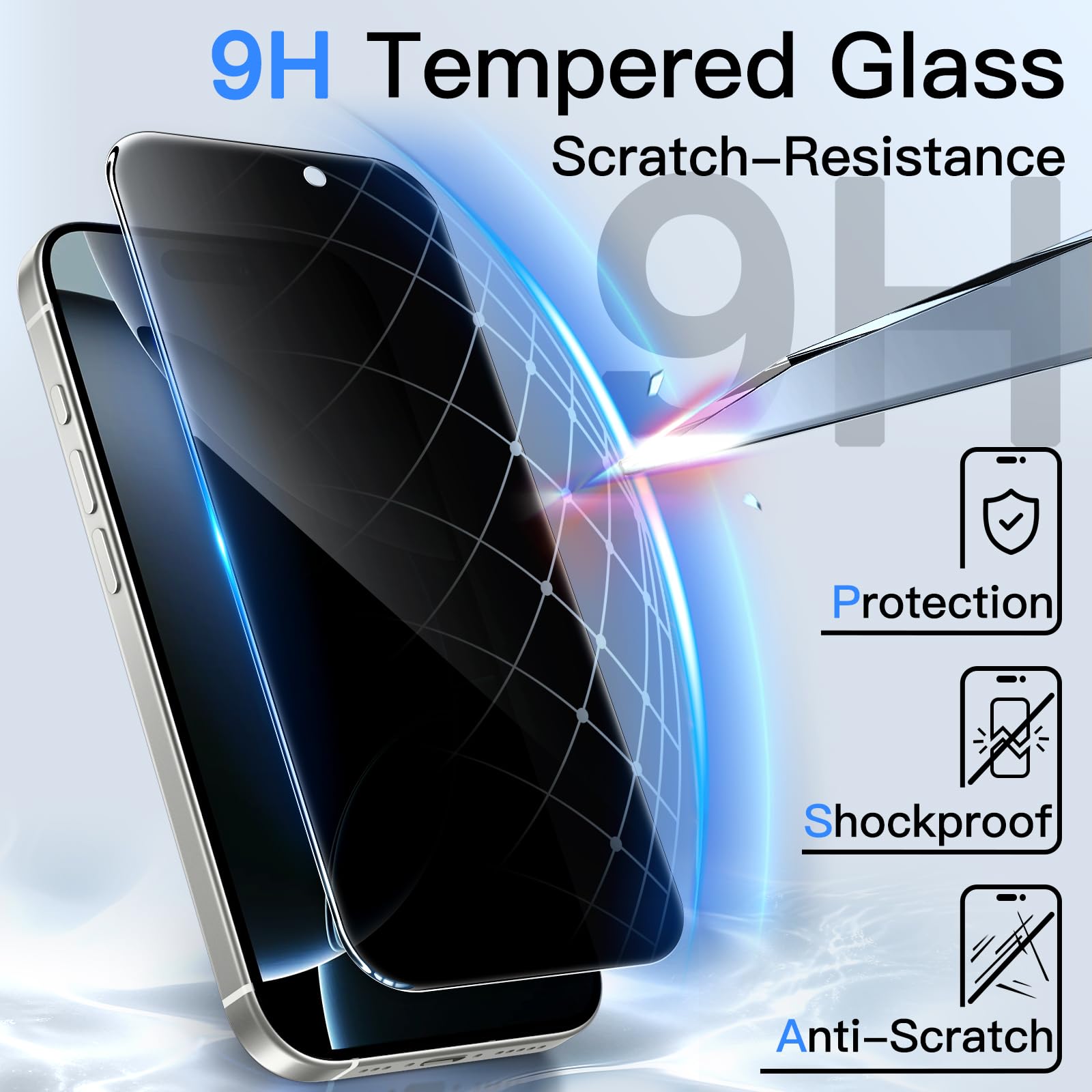 JETech Privacy Pellicola Protettiva per iPhone 16 Pro 6,3 Pollici, Anti-Spy Vetro Temperato Film con Strumento di Installazione Facile, Pacco da 2