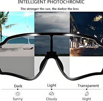 Photochromic Cycling Glasses for Men Women UV400 Protection Sports Clear Sunglasses, Running Driving Hiking Ski with 32g Lightweight TR90 Frame