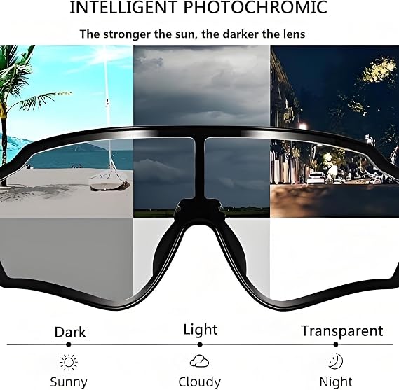 Photochromic Cycling Glasses for Men Women UV400 Protection Sports Clear Sunglasses, Running Driving Hiking Ski with 32g Lightweight TR90 Frame