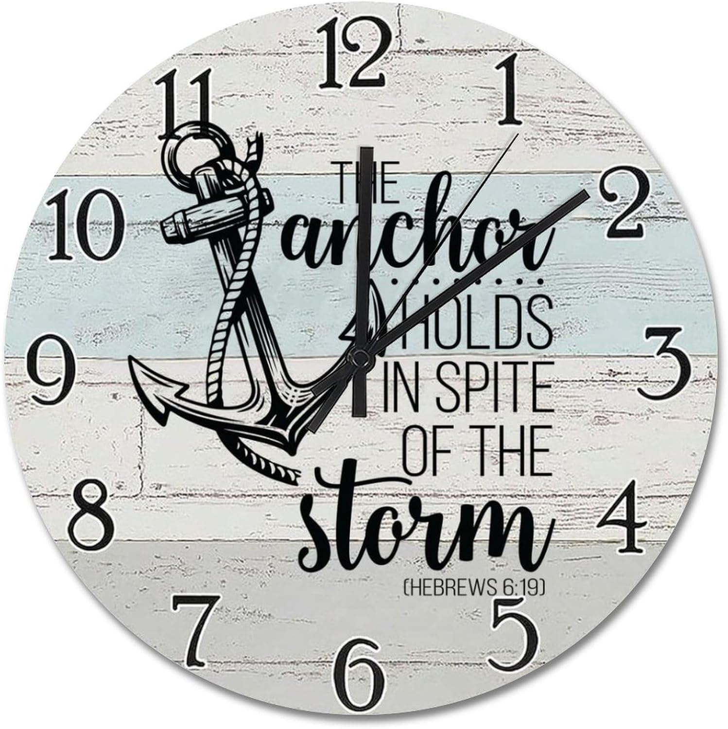 Anchor Hold in Spite of The Storm Wall Clock Jesus Quote Wooden Wall Clocks Battery Operated 15 Inch Farmhouse Christian Quote Art Wall Decor for Living Room Kitchen Bedroom