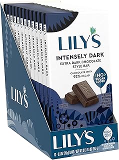 LILY'S Intensely Dark Extra Dark Chocolate Style No Sugar Added, Sweets Bars, 2.8 oz (12 Count)