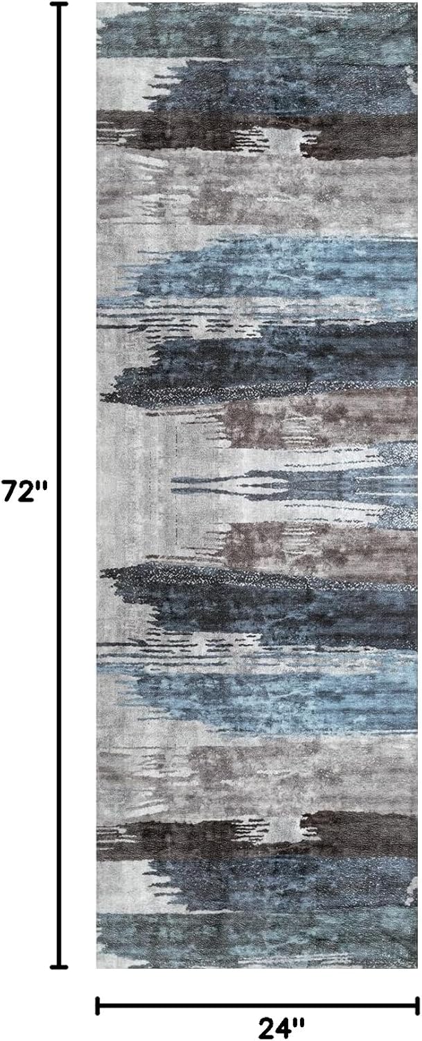 Ciicool 2x6 Washable Runner Rug, Modern Abstract Hallway Rugs Runner, Non-Slip Thin Accent Rug Lightweight Navy Grey Print Distressed Carpet for Laundry Entryway Bedroom Kitchen Bathroom Indoor 2' x 6' (Rectangular) Navy Grey image 2 of 9 B0DBV7W1GH