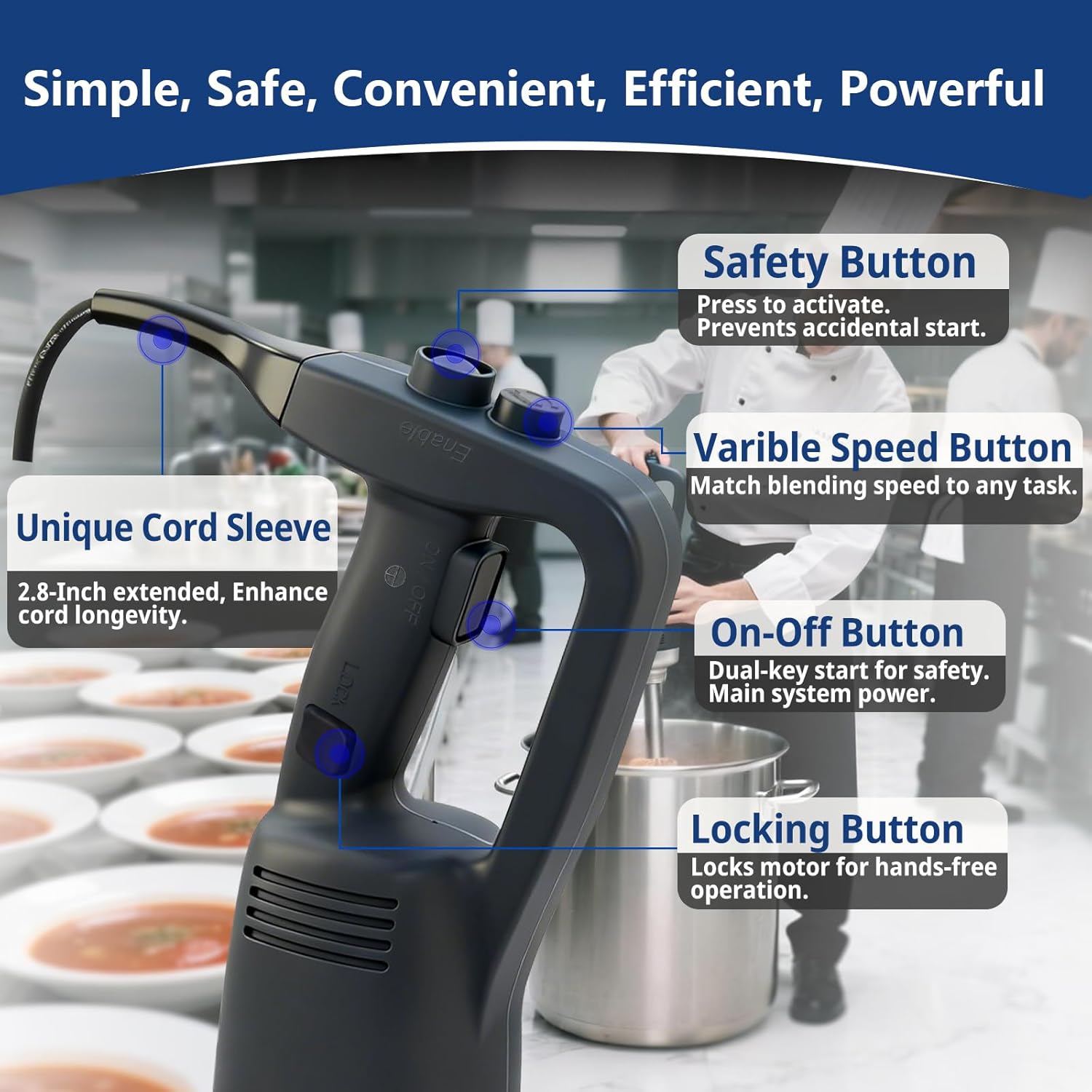 VONCI 750W Commercial Immersion Blender, Electric Hand Blender with 16" Detachable Shaft, Variable Speed 8000-19000RPM,Industrial Immersion Blender for Restaurant Kitchen.Extra Heavy Duty Hand Mixer.