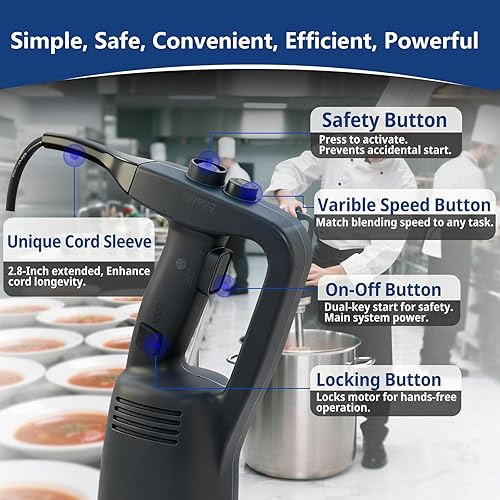 Miniatura 2 de VONCI Batidora de inmersión comercial de 750 W, mezclador de mano con eje desmontable de 18 pulgadas, velocidad variable 8000-19000RPM, hoja SUS