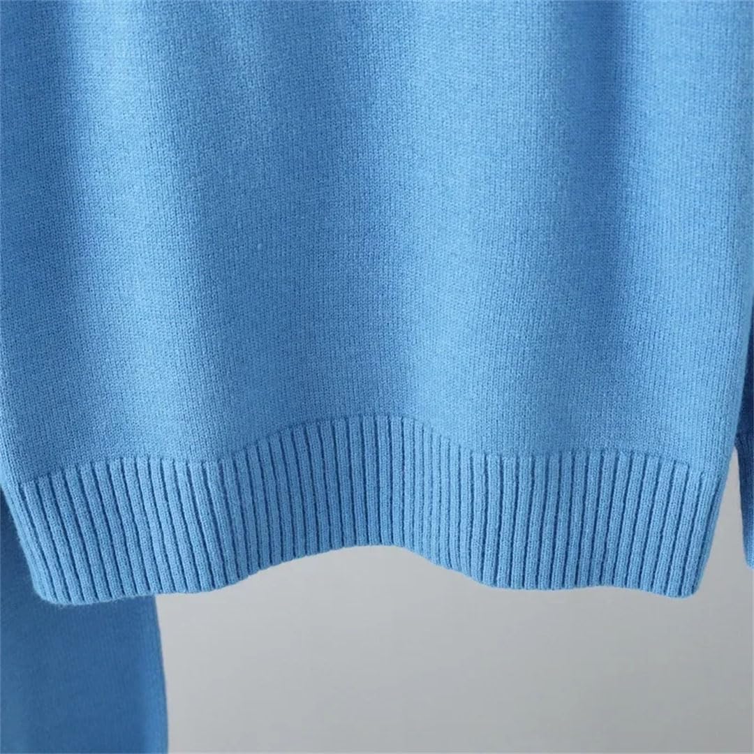 Damski ciepły sweter z golfem pulower topy dzianinowe 2-częściowe zestawy spodnie haremki z wysokim stanem dres