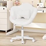 HOFFREE Kids Desk Chair Ergonomic Flower Study Chair Boucle Swivel Kids Computer Chair Adjustable Height Cute Children Desk Chair for Boys Girls in Home Bedroom Study Room Beige