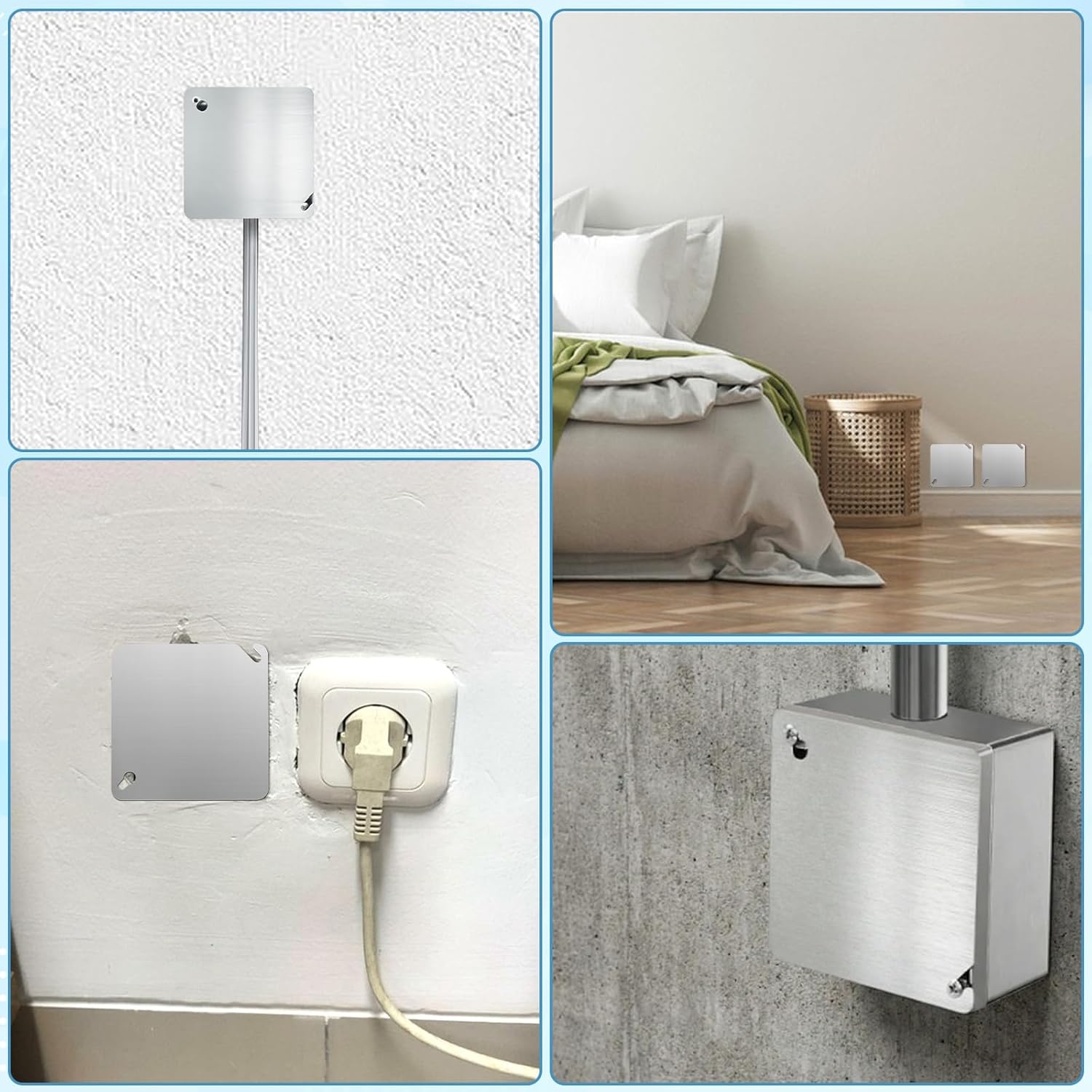 2 Pcs Silver Metal Electrical Box Cover Electric Junction Box Cover Square Flat Blank Electrical Boxes Panel Covers 4 Inch Cold Rolled Steel Outlet Boxes Covers