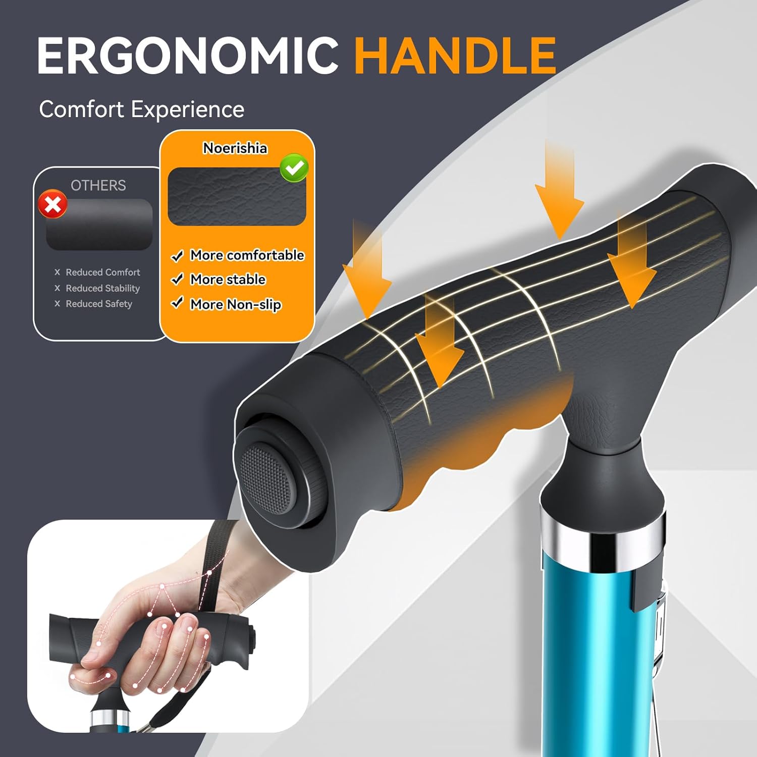 Walking Cane with LED Light for Seniors Men Women, Adjustable Folding Canes for Elderly, Ergonomic Handle & All Terrain Shock Absorbing Base, Walking Sticks for Indoor Outdoor Travel Hiking Support
