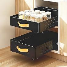 Telescopic Drawer - Depth Adjustable 41-60 cm Depth x 25 cm Width x 7.8 cm Height Extendable Drawer Kitchen Large Metal Slide Out Organiser with Handle Extendable Organiser for Kitchen Bathroom