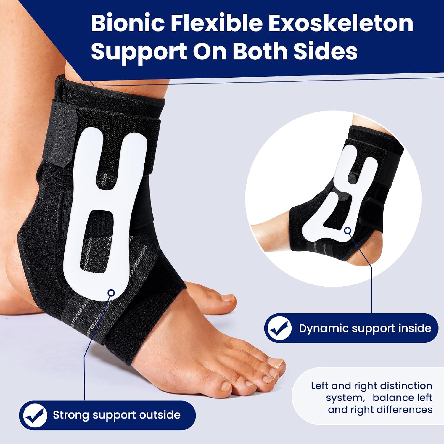 JOMVD Ankle Brace for Women Men, Adjustable Ankle Support with Side Stabilizers for Ankle Sprained, Achilles, Plantar Fasciitis Injury Recovery