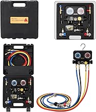 Wells AC Gauge Set HVAC Tools R410a R134a R32 R22 Refrigerant for Home 4 Way AC Diagnostic Manifold Gauge Set with 5ft Hoses, Couplers Puncture, Can Tap, Works on Car Freon Charging and Evacuation