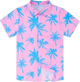 Cozople Boys Hawaiian Shirt, Stretch Button Down Beach Shirts