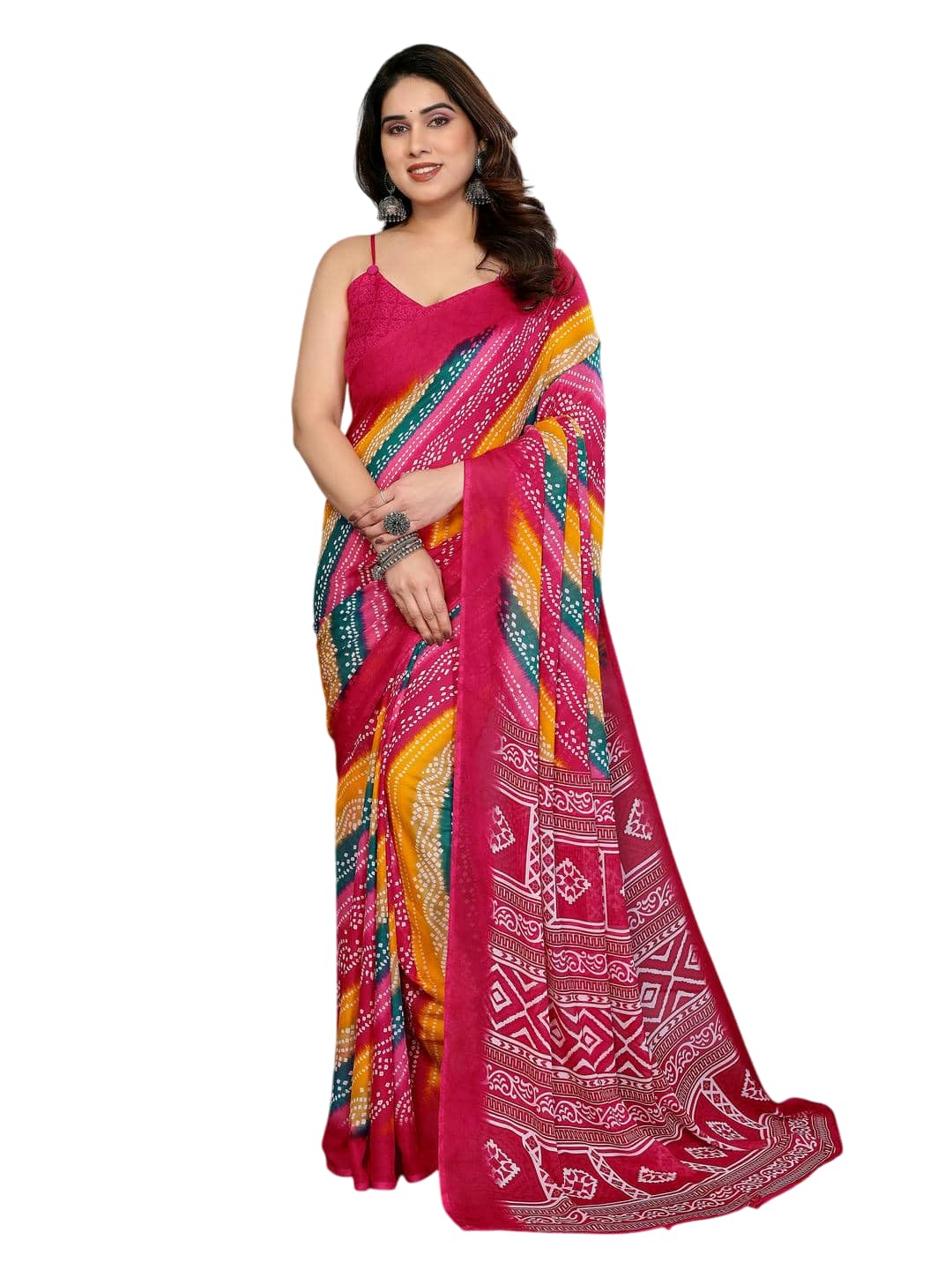 Women’s Bandhani Printed Georgette Saree | Multicolor Ethnic Saree with Blouse Piece | Festive & Party-picture-52
