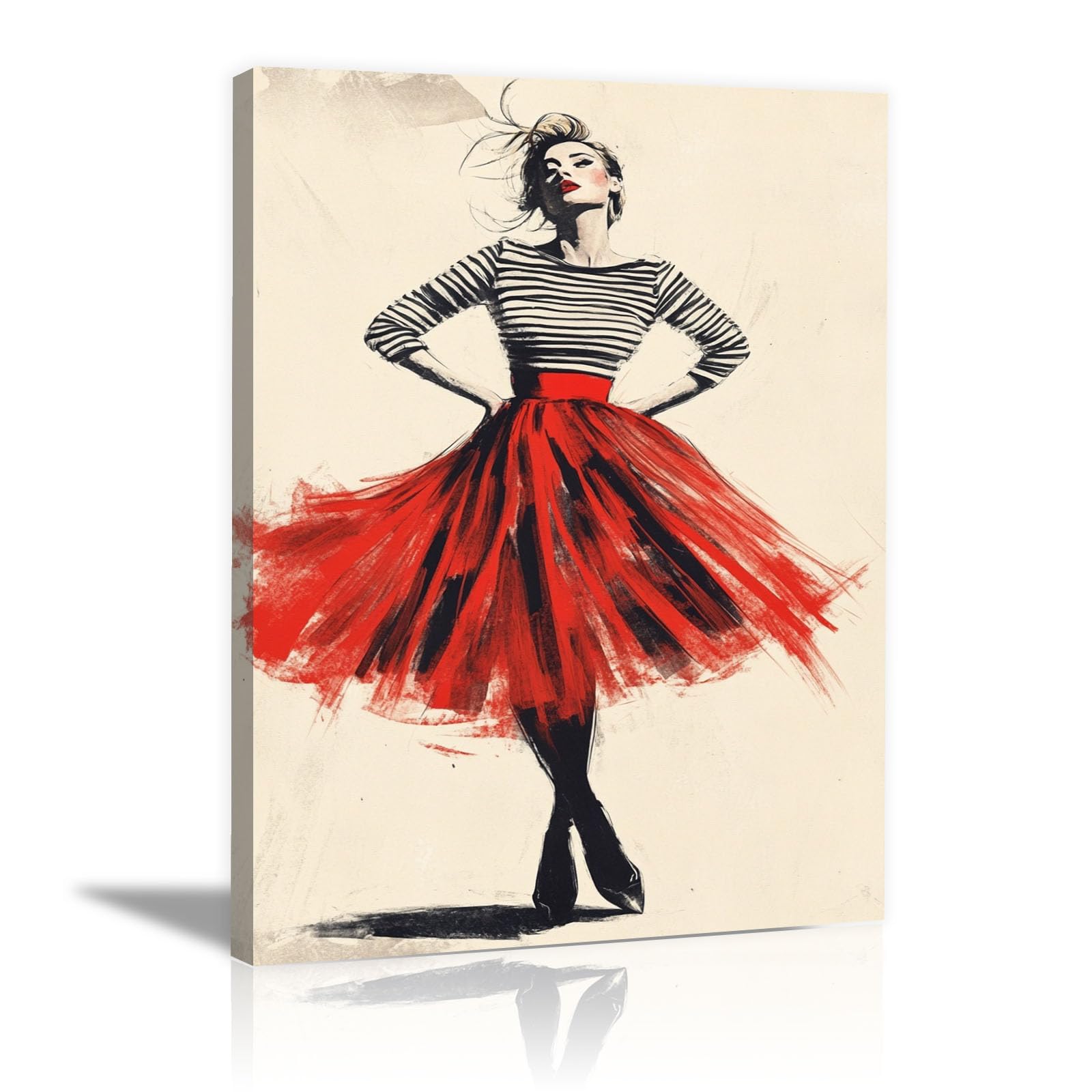 TERUEA Elegant Artwork for Girls Room Bedroom Wall Decor Woman in Red Tulle Skirt Vintage Humor Wall Poster for Bathroom Toilet Decor(Red)-60x90cm Framed