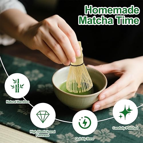 Miniatura 2 de Juego de té Matcha de 4 piezas  Kit tradicional japonés de matcha con batidor de bambú, cuchara, soporte para batidor de cerámica y tamiz  Hermoso