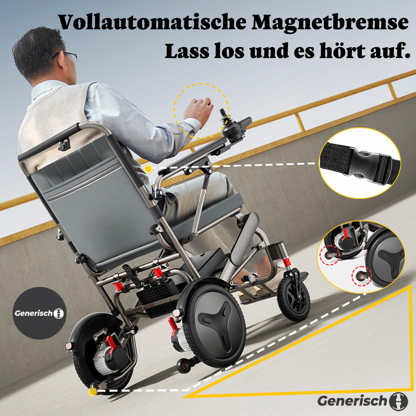 Elektrorollstuhl faltbar ultraleicht 14,9 kg – Reise Rollstuhl elektrisch für Senioren mit Fernbedienung, 400W Motor, 10–50 km, Lithium-Akku, 150 kg Tragkraft (6.6A)
