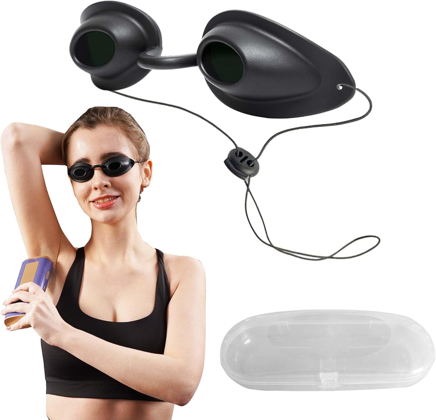 Flexible IPL Goggles Eye Shields - UV Eye Protection Glasses for Skin Therapy, Tanning Bed, Hair Removal, Blocks 200-2000nm Wavelengths, Adjustable Head Strap & Case (Green)