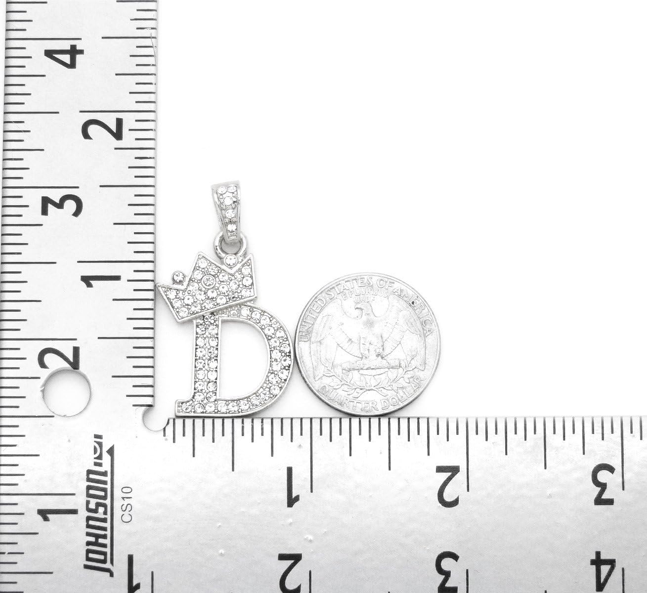 Fashion 21 Unisex Small Size Pave Initial Alphabet Letter Pendant 24" Cuban Chain Necklace & Earring Set (D Set/Silver)