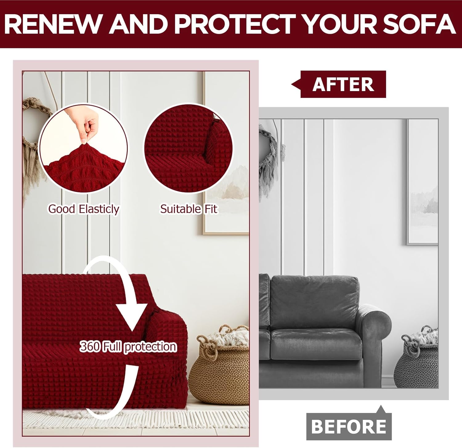 Fanfanwin 2 Pcs Chair Sofa Slipcover Set Couch Sofa Covers Furniture Cover Armchair Stretch Christmas Washable Couch Protector for Loveseat Large Oversized Cushion Durable High Elastic(Burgundy)