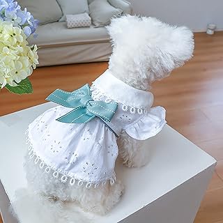 Dog Cute Princess Dress Summer Pet Clothes for Small Dogs Elegant Bowknot Puppy White Sundress Holiday Lightweight Breathable Outfits Female Cat Dog Yorkie Chihuahua Dress Apparel