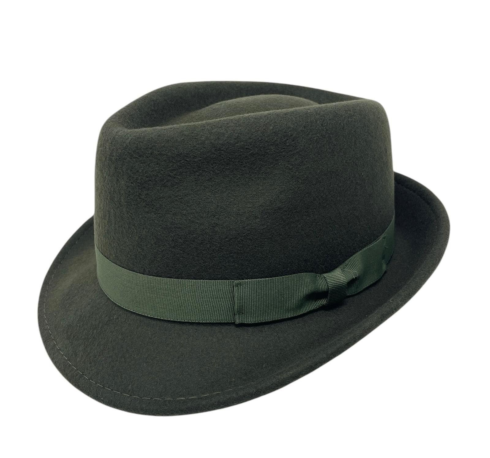 ROYALWORTH 100% Wool Trilby Hat Waterproof & Crushable Handmade with Grosgrain Band (UK, Numeric, 7 1/4, Dark Green)