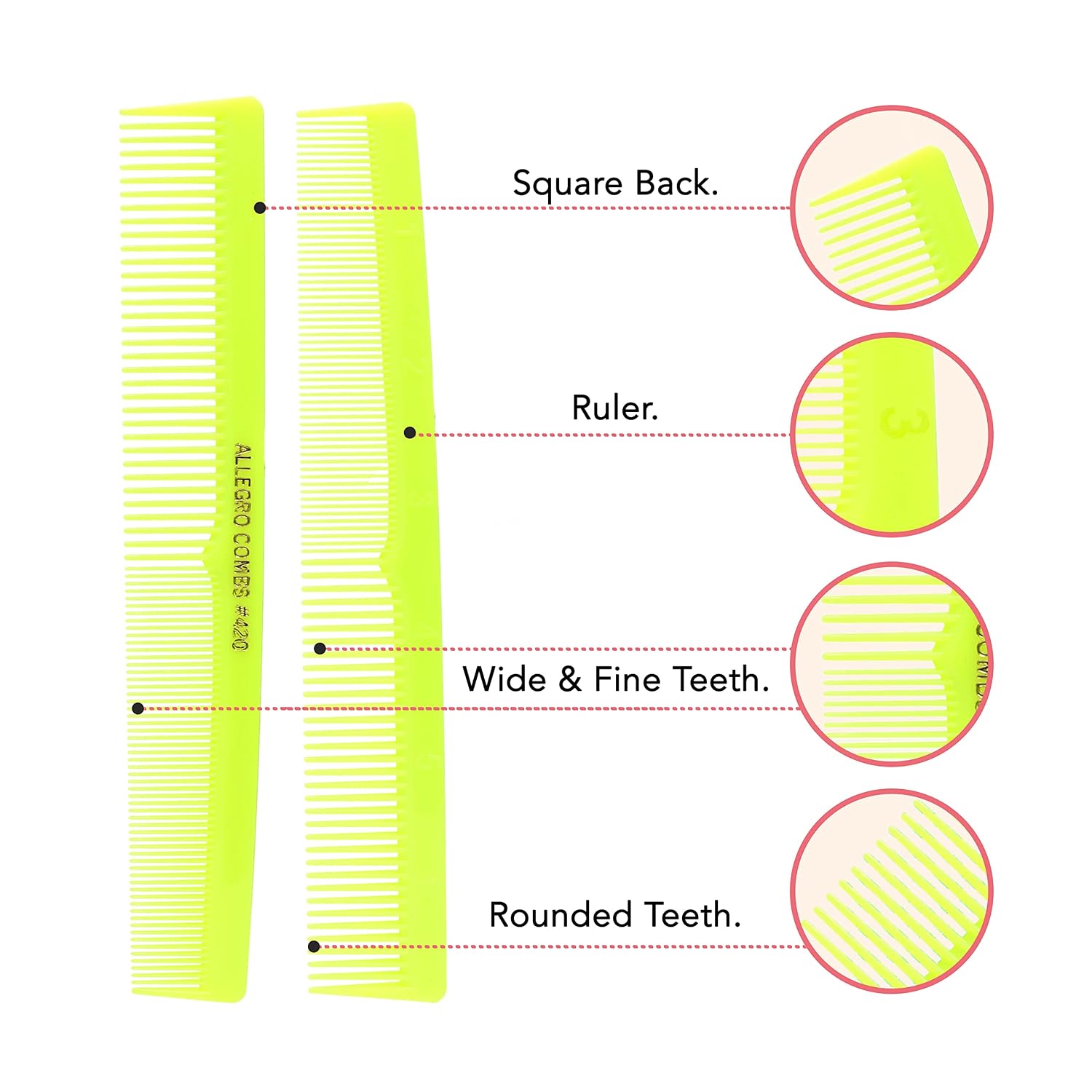 llegro Combs #420 Professional Barber Cutting Comb, Fine & Wide Tooth Styling Comb for Clipper Over Comb, Fades, Beard Trimming & Hair Parting, Made in USA, 12- Set.