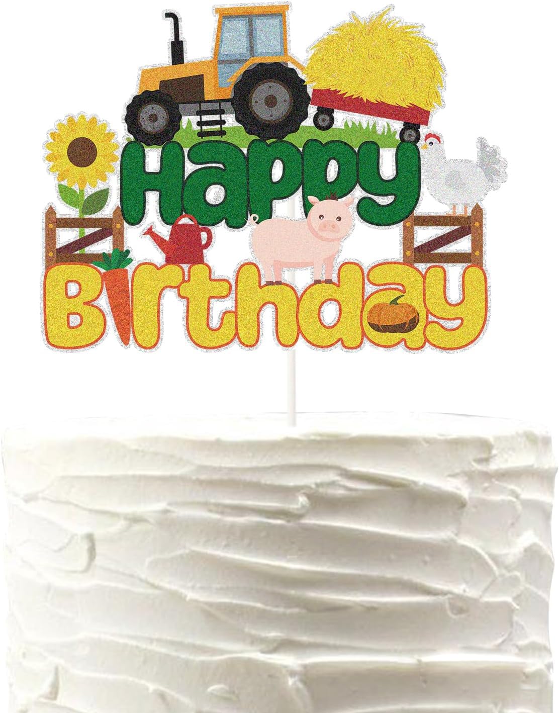 Green and Gold Tractor Cake Topper,Farm Vehicle Car Theme Party Decor,Construction Dump Truck Themed For Kids Boy Girl Happy Birthday, Farm Theme Happy Birthday Party Decorations.