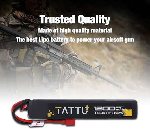 Miniatura 2 de Tattu Batería LiPo Airsoft Stick de 11.1V con conector T, paquete de batería 3S 1200mAh 25C para pistola de Airsoft