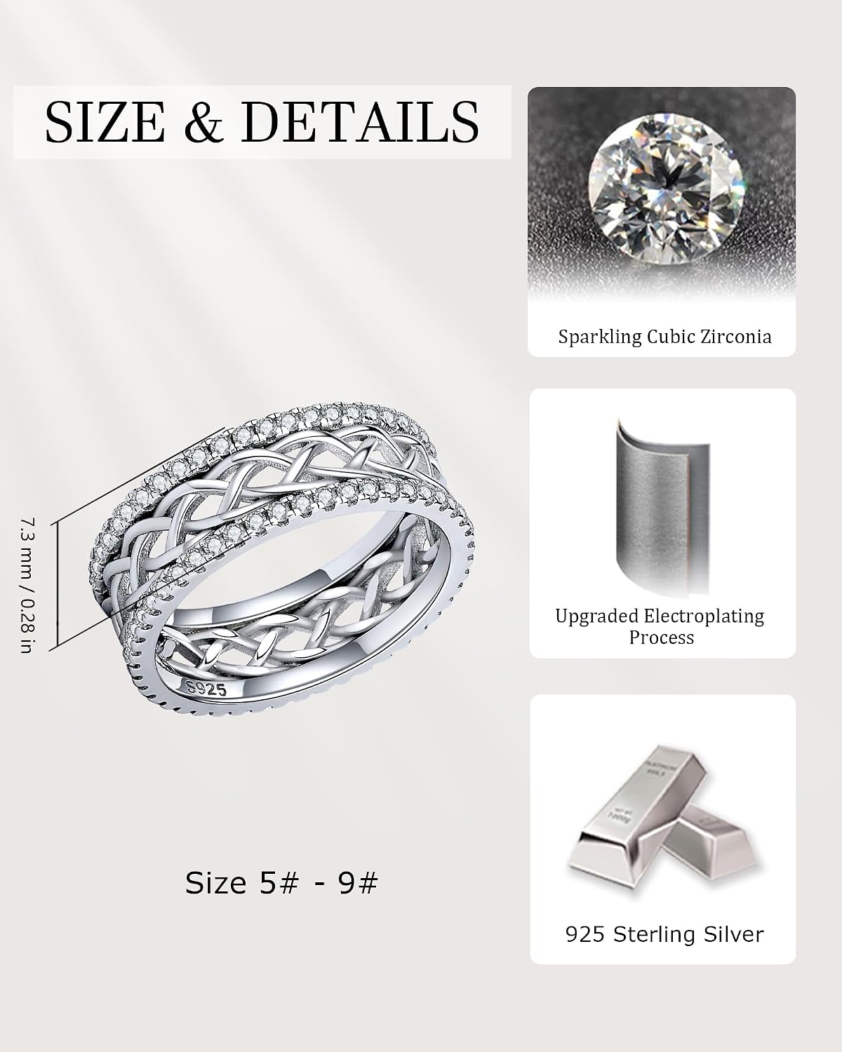 Celtic Eternity Wedding Bands Women - 925 Sterling Silver Cubic Zirconia Irish Promise Engagement for Her Size 5-9