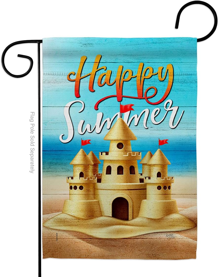 Breeze Decor Sand Castle Garden Flag Coastal Beach Tropical Sea Shells Ocean Outdoor Summer Coral House Decoration Banner Small Yard Gift Double-Sided, Made in USA