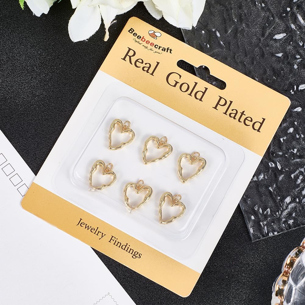 Beebeecraft 1 Box 14Pcs 18K Gold Plated Brass Heart Charms Hollow Heart Pendants Dangle Bezel Charms for Valentine's Day DIY Earring Necklace Bracelet Jewelry Making - Image 6