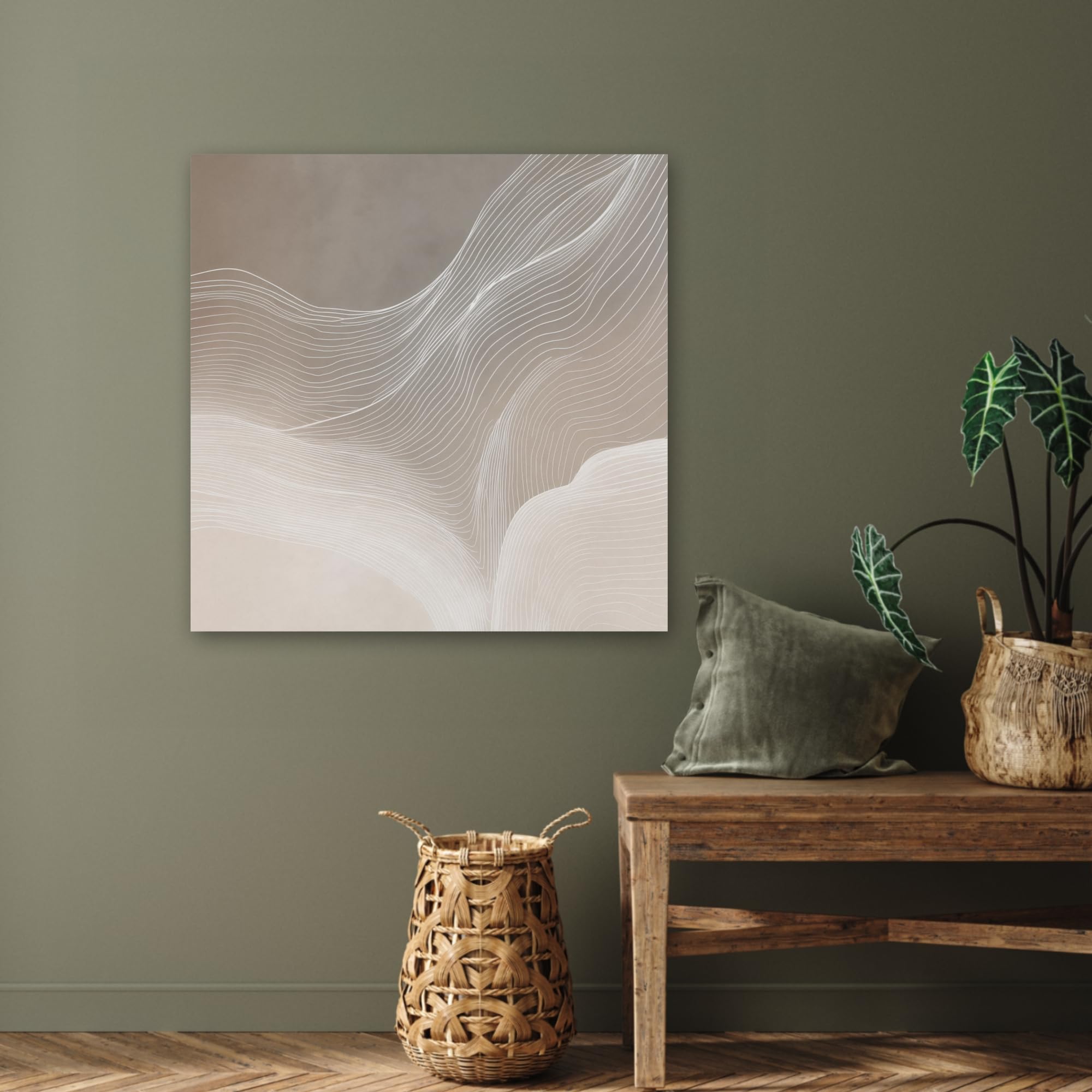 MuchoWow© Fieltros Ornamentales Sala Modernidad 80x80 cm Para Cuarto Principal Elemento Pared Matrimonio Wall Art Líneas Onduladas - Corrientes De Aire - Armónico
