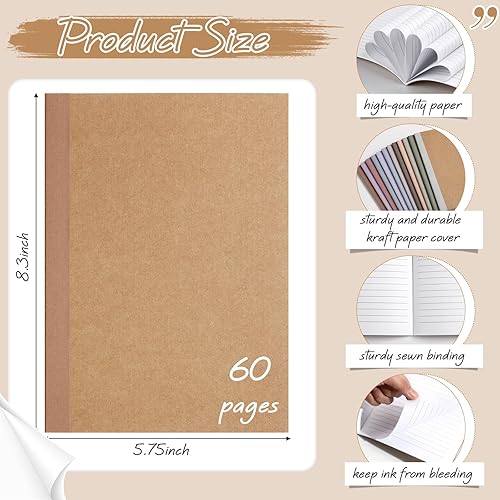 Miniatura 7 de Harloon 24 cuadernos de composición A5 para el regreso a clases, 8 x 5.75 pulgadas, cuadernos de papel kraft con rayas universitarias con espinas de