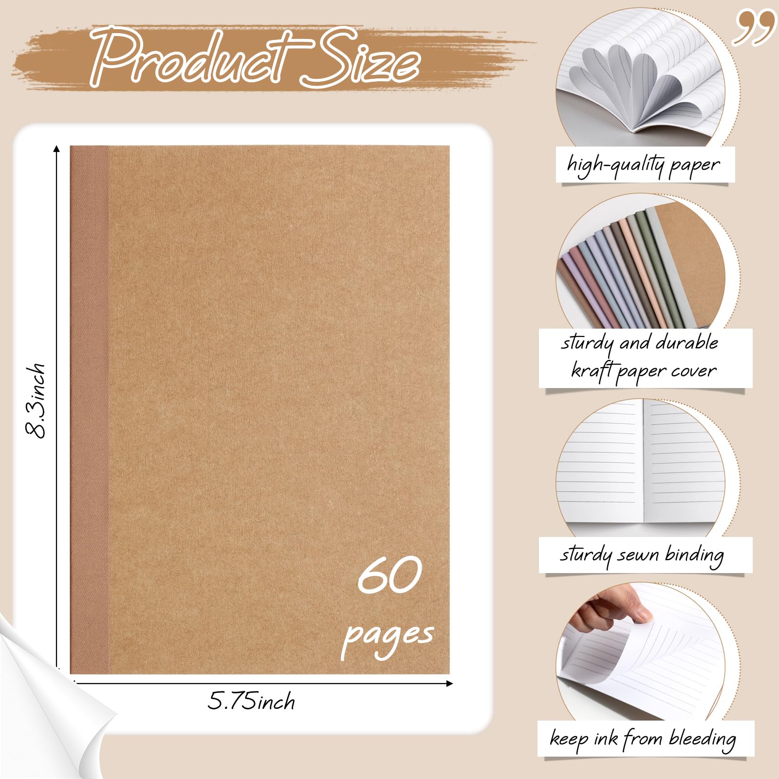 Harloon 24 quaderni formato A5, 20,3 x 14,6 cm, quaderni a righe in carta kraft con dorso arcobaleno, a righe, per scuola, ufficio, casa, bambini, donne, 60 fogli