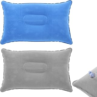2Pcs Inflatable Pillow for Travel Blow Up Pillows for Sun Lounger Inflatable Cushion Inflatable Small Cushion Beach Pillow Neck Support for Travel Hiking Beach Fishing Camping Outdoors(Gray+Blue)