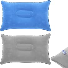 2Pcs Inflatable Pillow for Travel Blow Up Pillows for Sun Lounger Inflatable Cushion Inflatable Small Cushion Beach Pillow Neck Support for Travel Hiking Beach Fishing Camping Outdoors(Gray+Blue)